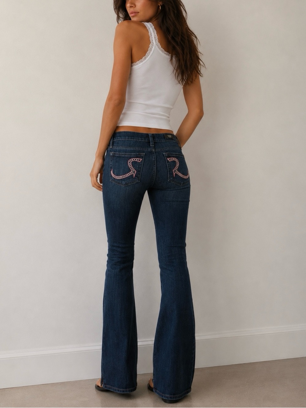 Y2K Rock & Republic Bootcut Jeans Dark Wash Embellished Pockets Size 29